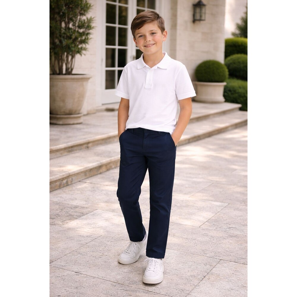 LANDS END School Kids Boys Pants 8 Navy Straight Leg Stretch Reinforced Knees